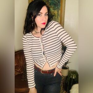 Cotton Emporium Black & White Striped Crochet Top